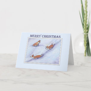 God jul Corgi förföljer snöglidning Helgkort
