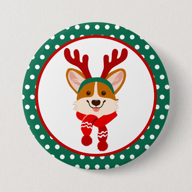 God Jul Corgi Hund Knapp (Framsida)