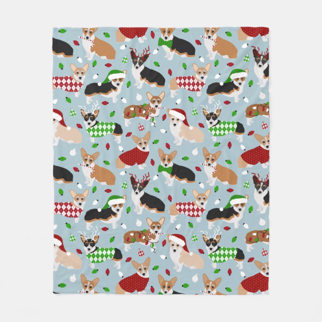 God Jul Corgi Hundar Fleece Blanket (Framsidan)
