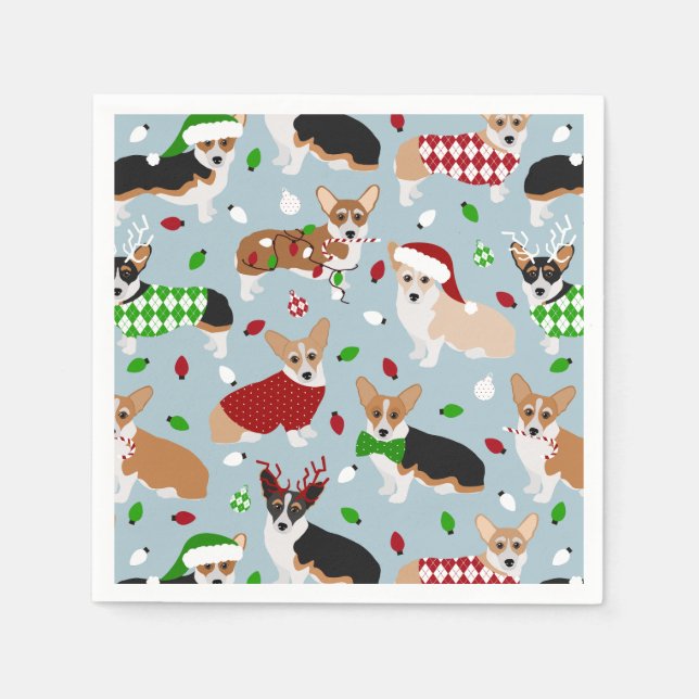 God Jul Corgi Hundar Napkins Pappersservett (Framsidan)