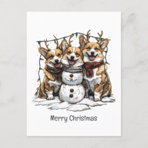 God jul Corgi Hundar Snögubbe Helg Vykort