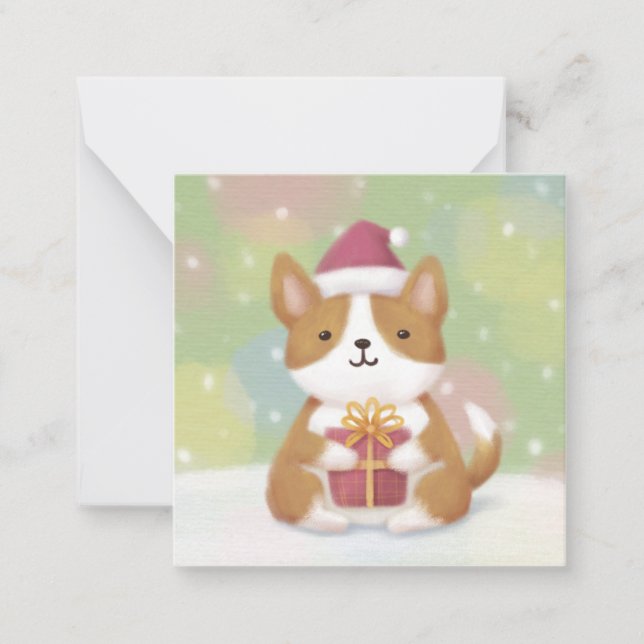 God jul: Corgi Illustration Art Anteckningskort (Framsida)