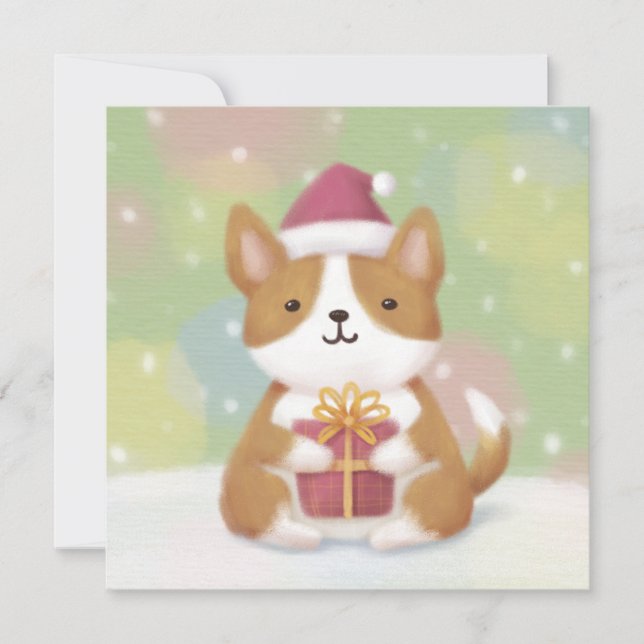 God jul: Corgi Illustration Art Julkort (Framsida)