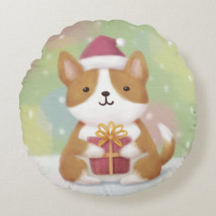 God jul: Corgi Illustration Art Rund Kudde