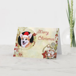 God jul Corgi med Santa Hat Helgkort