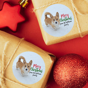 god jul Corgi Snö Photo BeSnyval Anpassningsbar Runt Klistermärke