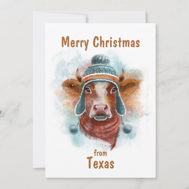 God jul Cow med Toboggan Julkort (Framsida)