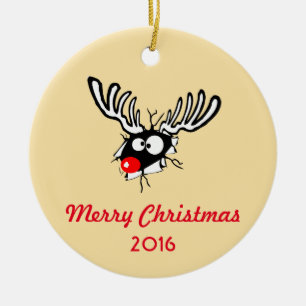 God Jul! Crazy Red Nposed Reindeer Julgransprydnad Keramik