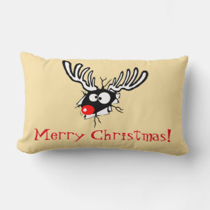 God Jul! Crazy Red Nposed Reindeer Lumbarkudde