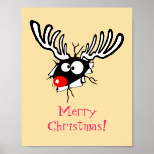 God Jul! Crazy Red Nposed Reindeer Poster