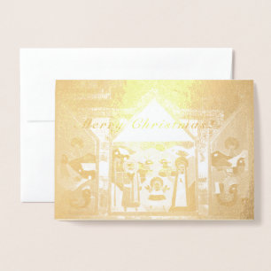 "God jul" Creche Scene Folierat Kort