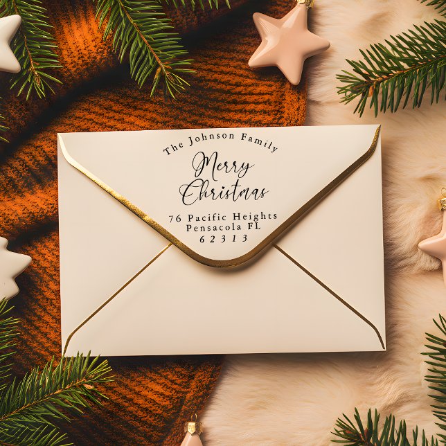GOD JUL Curved Text Family Namn & Adress Stämpel (Skapare uppladdad)