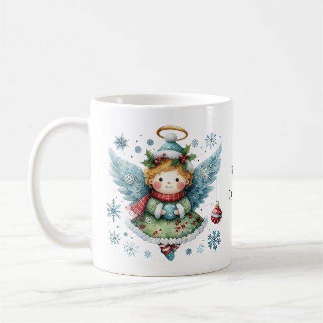 God jul Cute Angel Folk Art Stil Kaffemugg (Vänster)