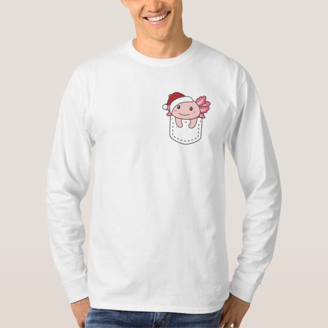 God jul Cute Axolotl i bröstfickan T Shirt (Framsida)
