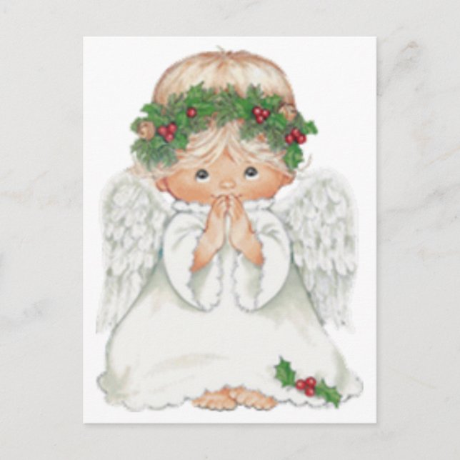 God Jul Cute Baby Angel Praying Vykort (Framsida)
