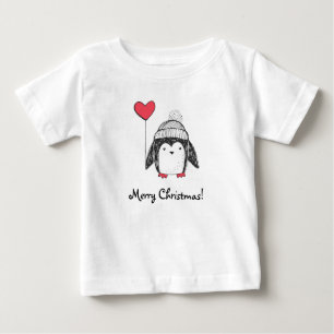 God jul Cute Baby Penguin Hjärtformade ballong T Shirt