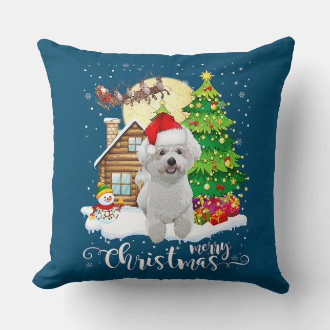 God jul Cute Bichon Frise Santa med Julafton Kudde (Framsida)