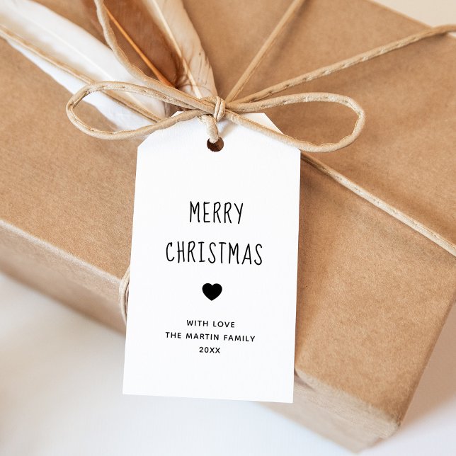 God Jul | Cute Black and White Heart Presentetikett (A sweet and simple black and white Christmas gift tag)