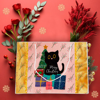 God jul Cute Black Cat Rosa Guld