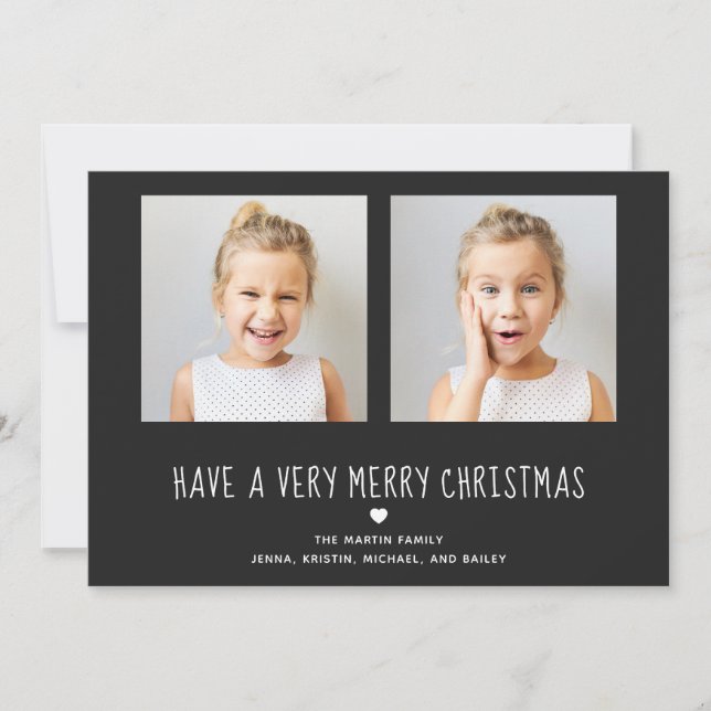 God jul | Cute Black med Heart Two Photo Julkort (Framsida)
