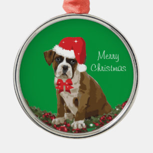 God jul Cute Boxer Hund Julafton Santa Hat Julgransprydnad Metall