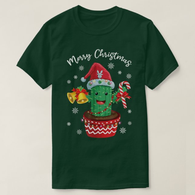 God jul Cute Cactus Santa Hat Candy cane F T Shirt (Design framsida)