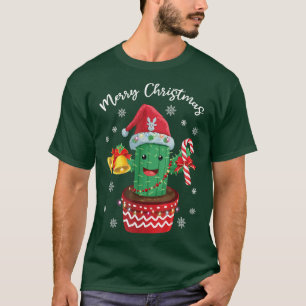 God jul Cute Cactus Santa Hat Candy cane F T Shirt