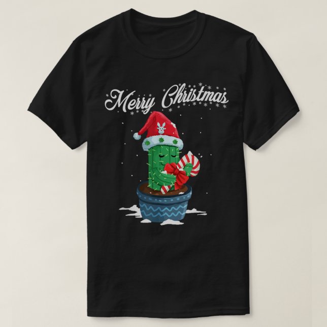 God jul Cute Cactus Santa Hat Candy cane X T Shirt (Design framsida)