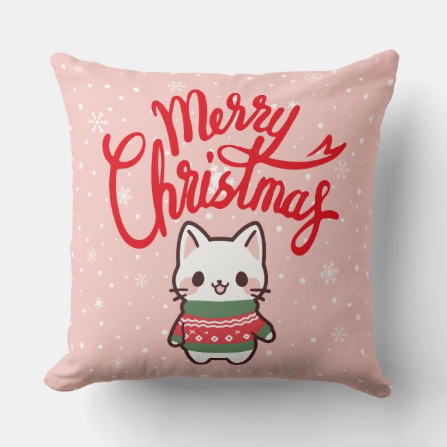 God jul Cute Cat Cushion Kudde (Framsida)