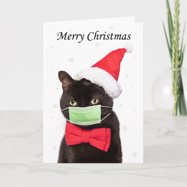 God jul Cute Cat i Santa Hat och Mask Helgkort (Framsida)