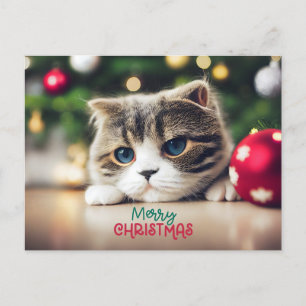 God jul Cute Cat med blå Ögon Helg Vykort