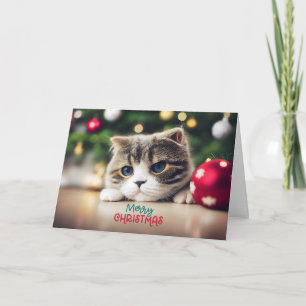 God jul Cute Cat med blå Ögon Kort