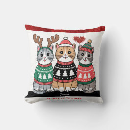 God jul Cute Cats Personlig Namn Kudde