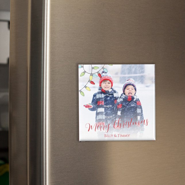 God jul Cute Colorful String Ljus Magnet (Merry Christmas whimsical colorful lights photo magnet)