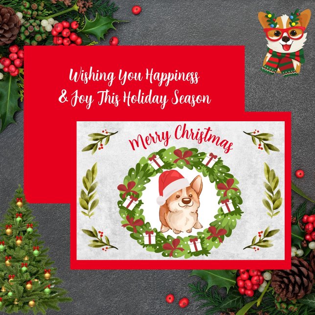 God jul Cute Corgi med Santa Hat Julkort (Merry Christmas Cute Corgi With Santa Hat Holiday Card)