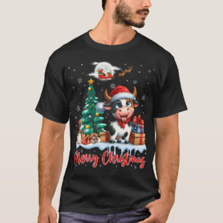 God jul Cute Cow Santa Hat Cow Älskare Chri T Shirt