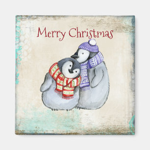 God jul Cute Cuddling Penguins Magnet