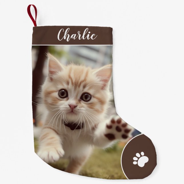 God Jul Cute Custom Pet Name, Photo Brown Liten Julstrumpa (Framsidan)