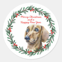 God jul Cute Dachshund Hund Helgdag andedräkt Runt Klistermärke