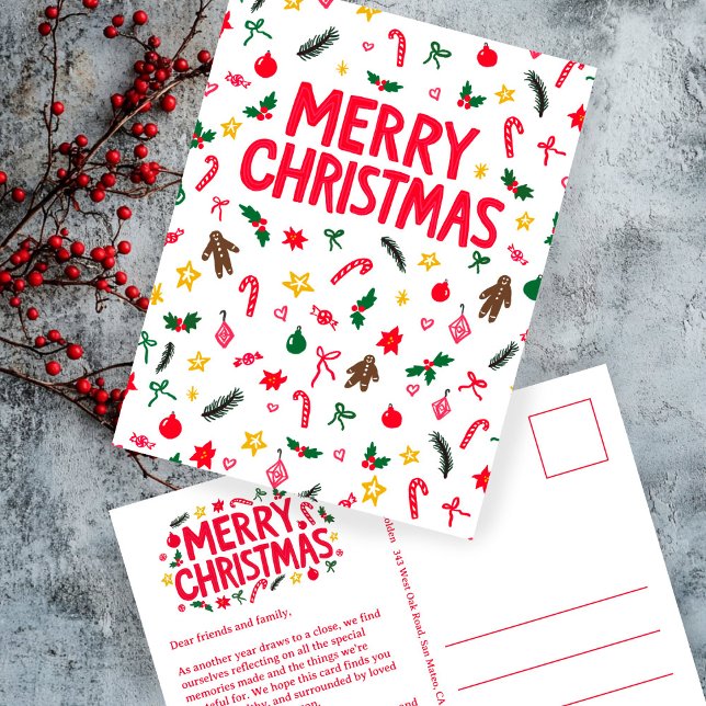 GOD JUL Cute Doodle Whimsical ANPASSNINGSBAR Vykort (MERRY CHRISTMAS Cute Doodle Whimsical CUSTOM Postcard
)