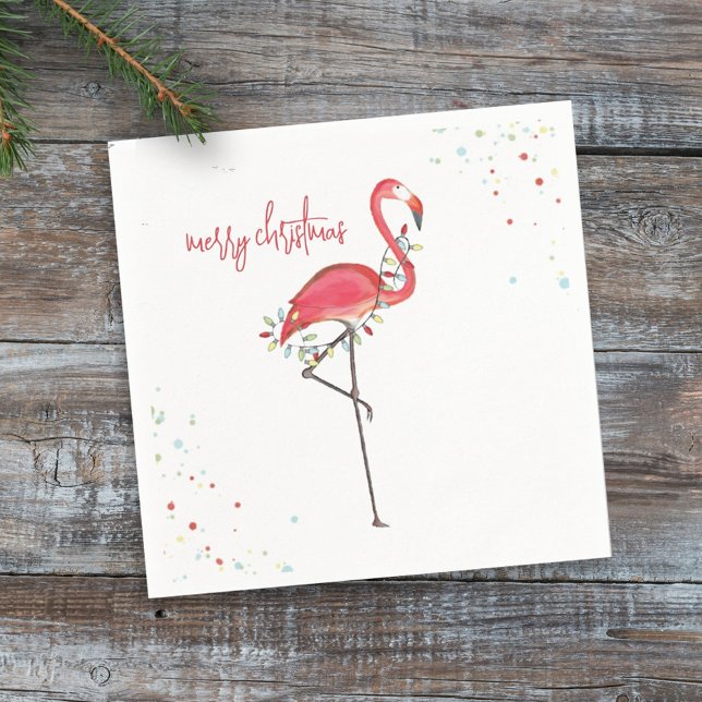 God jul Cute Festive Flamingo String Light Pappersservett (Cute Christmas Merry and Bright pink flamingo holiday lights.)
