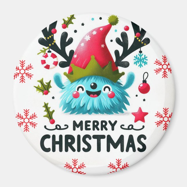 God jul Cute Fluffy goofy monster Magnet (Framsidan)