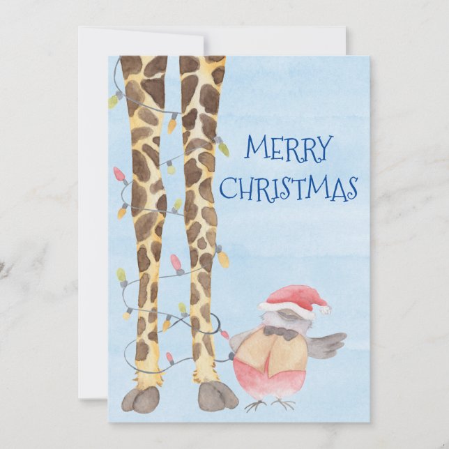 God jul Cute Giraffe Watercolor Julkort (Framsida)