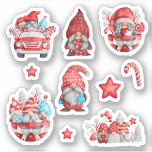 God jul Cute Gnome För barn Blue Red Klistermärken