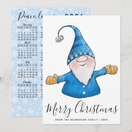 God jul Cute Gnome i Blue 2025 Calendar Julkort