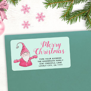 God jul Cute Gnome Mint-Grönt och Rosa Adressetikett
