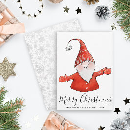 God jul Cute Gnome White Red Modern Julkort