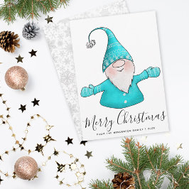 God jul Cute Gnome White Teal Blue Modern Julkort