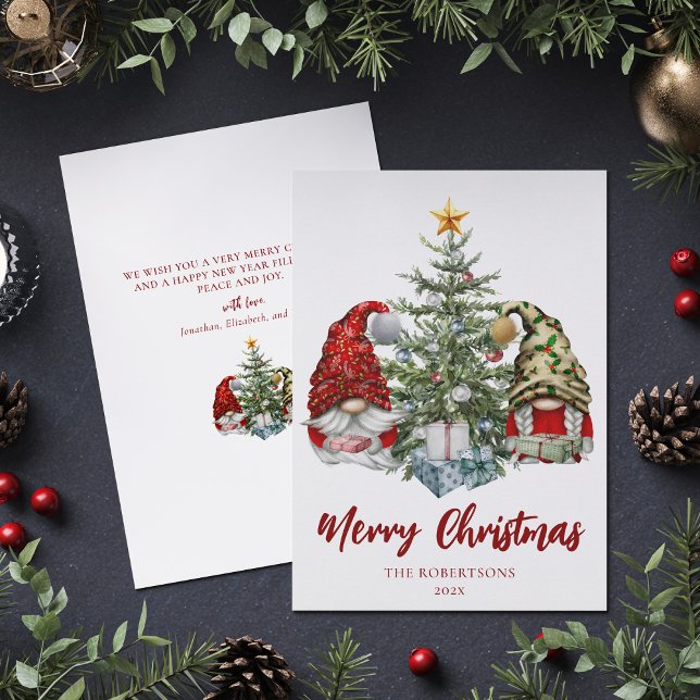 God jul Cute Gnomes Gräs Träd Julkort (Skapare uppladdad)