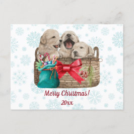 God jul Cute Golden Retriever-valpar Helg Vykort